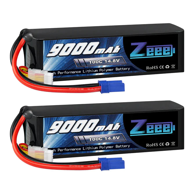 Zeee 4S Lipo Akku 9000mAh 14.8V 100C Soft Case EC5 Stecker mit Metallplatten für RC Car Truck Tank Racing Modelle (2 Pack) - LiPo24.de