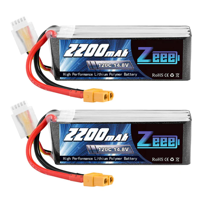 Zeee 4S Lipo Akku 2200mAh 14,8V 120C mit XT60 Stecker RC Graphen Akku für RC Modelle Flugzeug RC Auto (2 Stück) - LiPo24.de