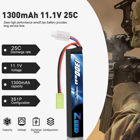 Zeee 3S Airsoft Lipo Akku 1300mAh 11,1V 25C 3S Akku Mini Tamiya Airsoft Guns Rifle - LiPo24.de