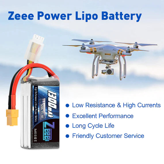 Zeee 3S Lipo Akku 1300mAh 11,1V 120C Graphen Akku mit XT60 Stecker für FPV RC Car RC Modelle (2 Pack) - LiPo24.de