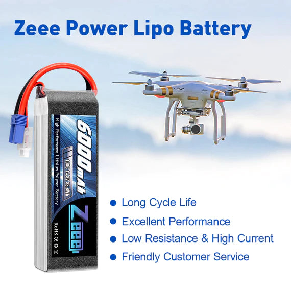 Zeee 4S Lipo Akku 6000mAh 14,8V 100C mit EC5 Stecker Soft Case für Flugzeug RC Car RC Modelle (2 Pack) - LiPo24.de