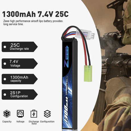 Zeee 2S Lipo Akku 1300mAh 7,4V 25C Airsoft Mini Tamiya Stecker - LiPo24.de