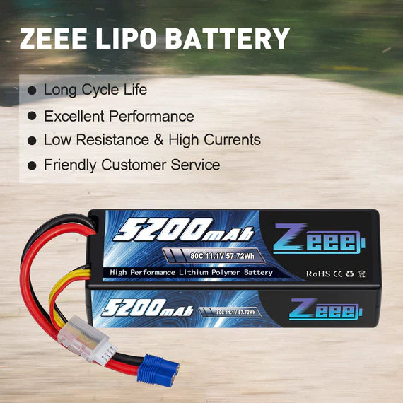 Zeee 3S Lipo Akku 5200mAh 11.1V 80C EC3 Hartcase (2er Pack) - LiPo24.de