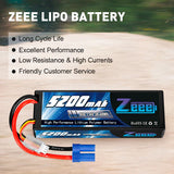 Zeee 2S Lipo Akku 5200mAh 7,4V 80C Hartschalenkoffer mit EC5-Stecker Kompatibel mit 1/8 1/10 RC Car (2 Pack) - LiPo24.de