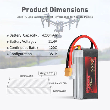 Zeee Premium Series 3S Lipo Akku 4200mAh 11.4V 120C Soft Case mit XT60 Stecker für Rock Crawler Flugzeug Rennmodelle (2 St.) - LiPo24.de