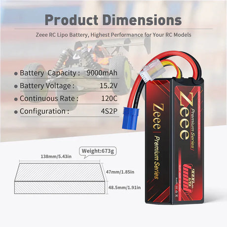 Zeee Premium Serie 4S Lipo Akku 9000mAh 15,2V 120C Hartschalenkoffer mit EC5 Anschluss für RC Car Racing Modelle (2 St.) - LiPo24.de