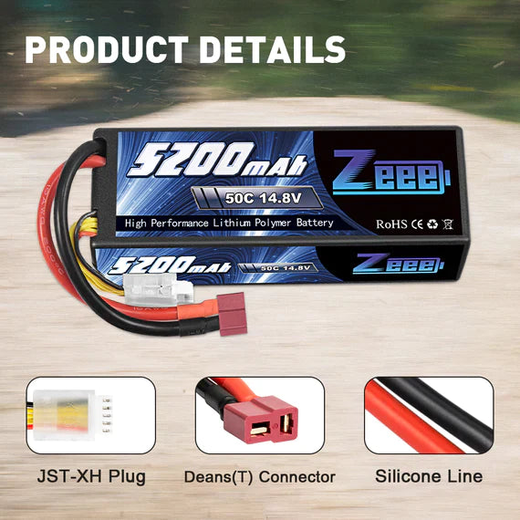 Zeee 4S Lipo Batterie 5200mAh 14,8V 50C Hard Case Deans Plug - LiPo24.de