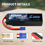 Zeee 4S Lipo Akku 9000mAh 14.8V 100C Soft Case EC5 Stecker mit Metallplatten für RC Car Truck Tank Racing Modelle (2 Pack) - LiPo24.de