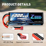 Zeee 2S Lipo Akku 6000 mAh 7,4 V 80 C Hartschalenkoffer mit Deans-Anschluss für RC-Autos im Maßstab 1:8 (2 Stück) - LiPo24.de