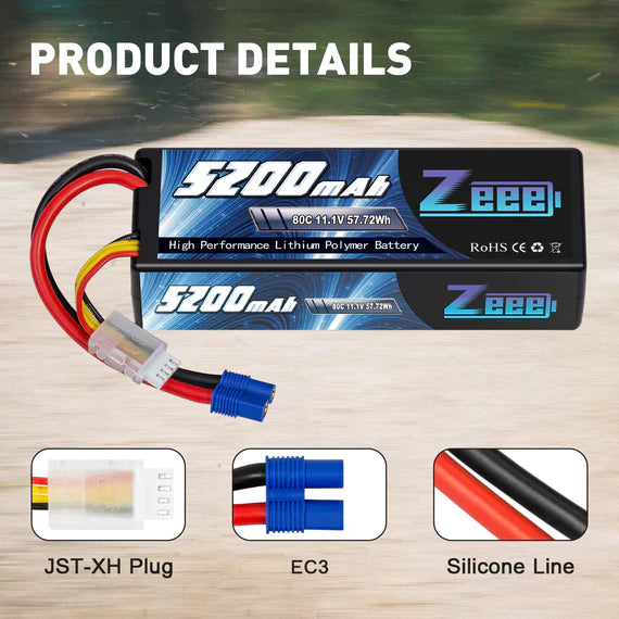 Zeee 3S Lipo Akku 5200mAh 11.1V 80C EC3 Hartcase (2er Pack) - LiPo24.de