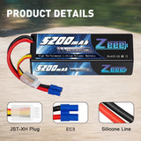 Zeee 3S Lipo Akku 5200mAh 11.1V 80C EC3 Hartcase (2er Pack) - LiPo24.de