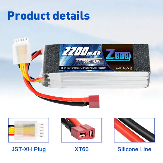 Zeee 4S Lipo Akku 2200mAh 14.8V 50C Soft Case T Stecker (2 St.) - LiPo24.de