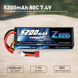 Zeee 2S Lipo Akku 5200mAh 7.4V 80C Hardcase Dean (2 St.)