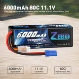 Zeee 3S Lipo Akku 6000 mAh 11,1 V 80 C Hartschalen Case mit EC5-Anschluss für RC-Autos im Maßstab 1/8 1/10 (2 Stück) - LiPo24.de