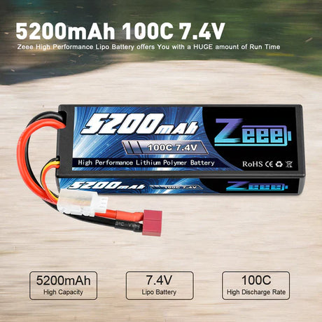 Zeee 2S Lipo Akku 7.4V 5200mAh 100C Dean (2 Pack) - LiPo24.de