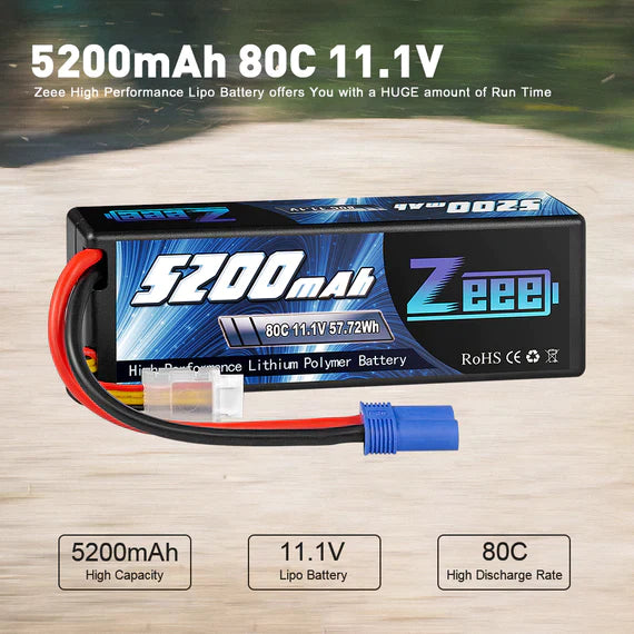 Zeee 3S Lipo Akku 5200 mAh 11,1 V 80 C mit EC5-Anschluss Hartschalenkoffer für RC-Car-Rennmodelle - LiPo24.de