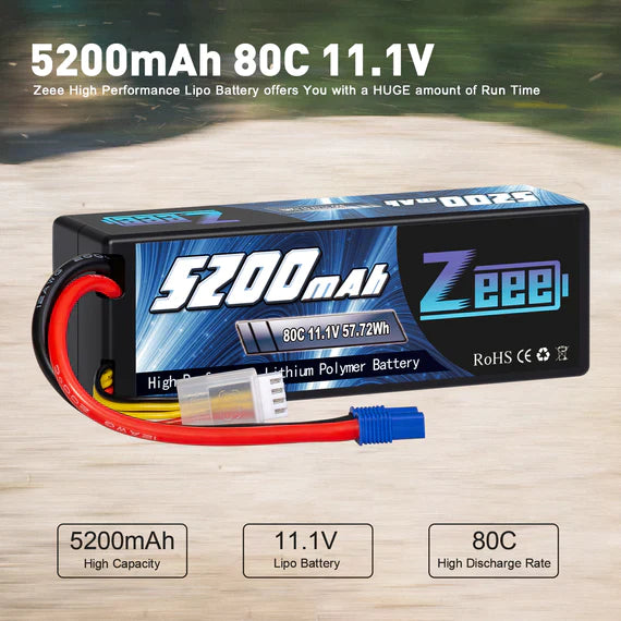 Zeee 3S Lipo Akku 5200mAh 11.1V 80C EC3 Hartcase (2er Pack) - LiPo24.de