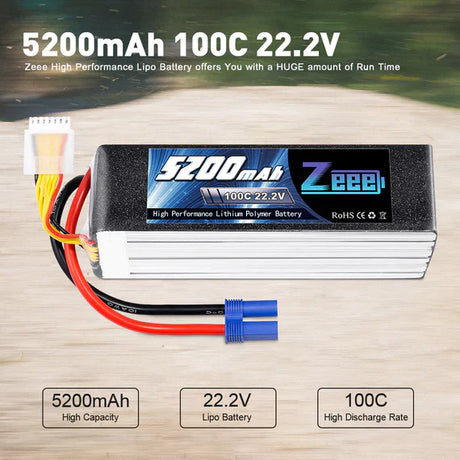 Zeee 6S Lipo Akku 5200mAh 22,2V 100C mit EC5 Anschluss für RC Car RC Modelle (2 Pack) - LiPo24.de