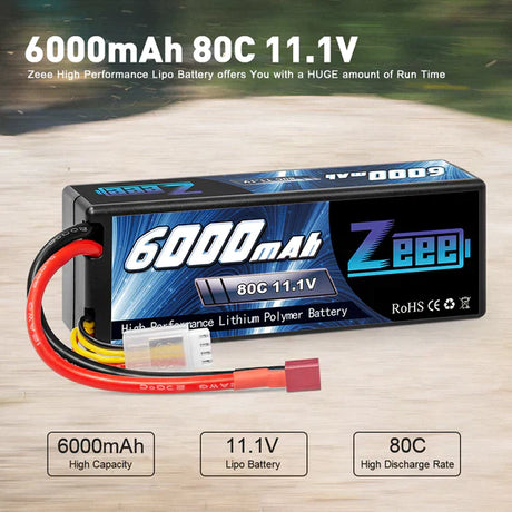 Zeee 3S Lipo Akku 6000 mAh 11,1 V 80C Hartcase DEAN - LiPo24.de