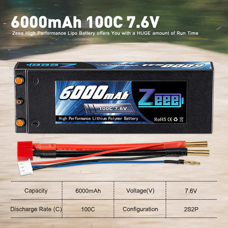 Zeee 2S Lipo Akku 6000 mAh 7,6 V 100 C HV Hardcase Dean - LiPo24.de