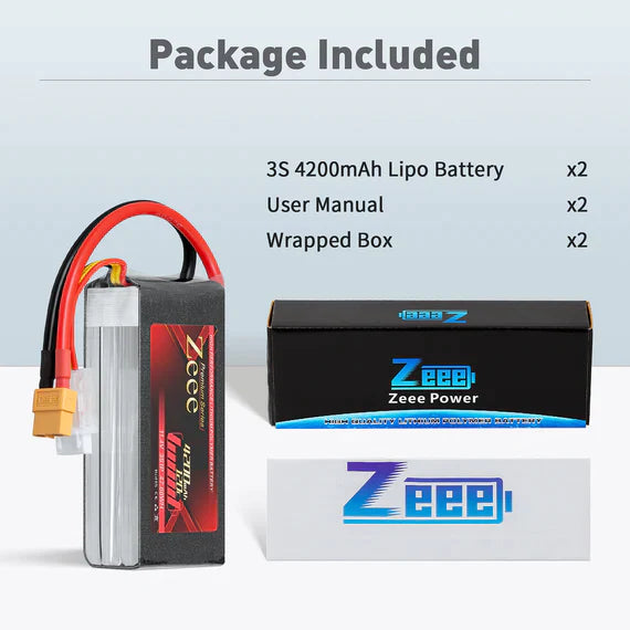 Zeee Premium Series 3S Lipo Akku 4200mAh 11.4V 120C Soft Case mit XT60 Stecker für Rock Crawler Flugzeug Rennmodelle (2 St.) - LiPo24.de