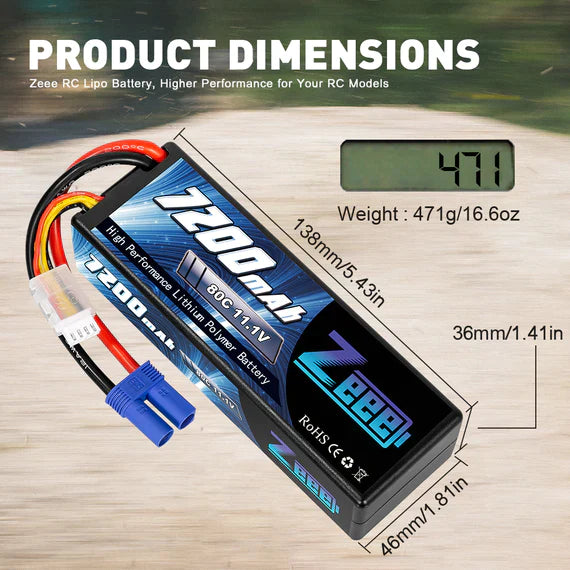 Zeee 3S Lipo Akku 7200mAh 11,1V 80C mit EC5-Anschluss Hartschalenkoffer für RC-Car-RC-Modelle (2 Packungen) - LiPo24.de