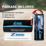 Zeee 2S Lipo Akku 6000 mAh 7,4 V 80 C Hartschalenkoffer mit Deans-Anschluss für RC-Autos im Maßstab 1:8 (2 Stück) - LiPo24.de