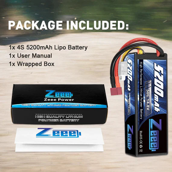 Zeee 4S Lipo Batterie 5200mAh 14,8V 50C Hard Case Deans Plug - LiPo24.de