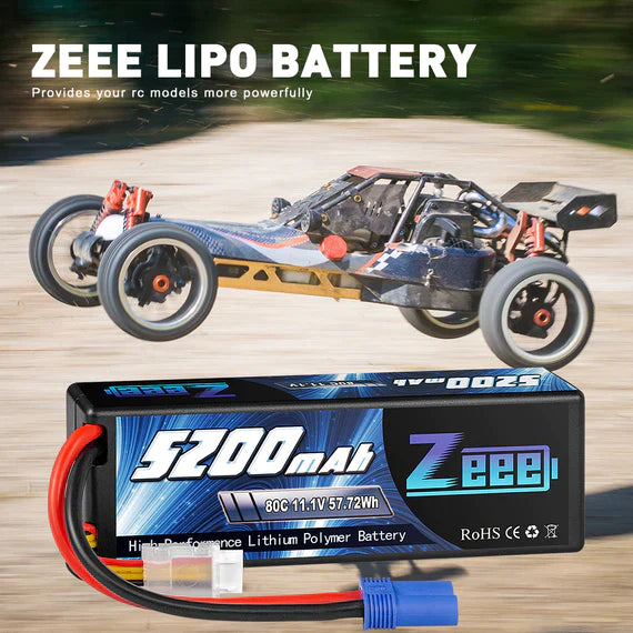 Zeee 3S Lipo Akku 5200 mAh 11,1 V 80 C mit EC5-Anschluss Hartschalenkoffer für RC-Car-Rennmodelle - LiPo24.de